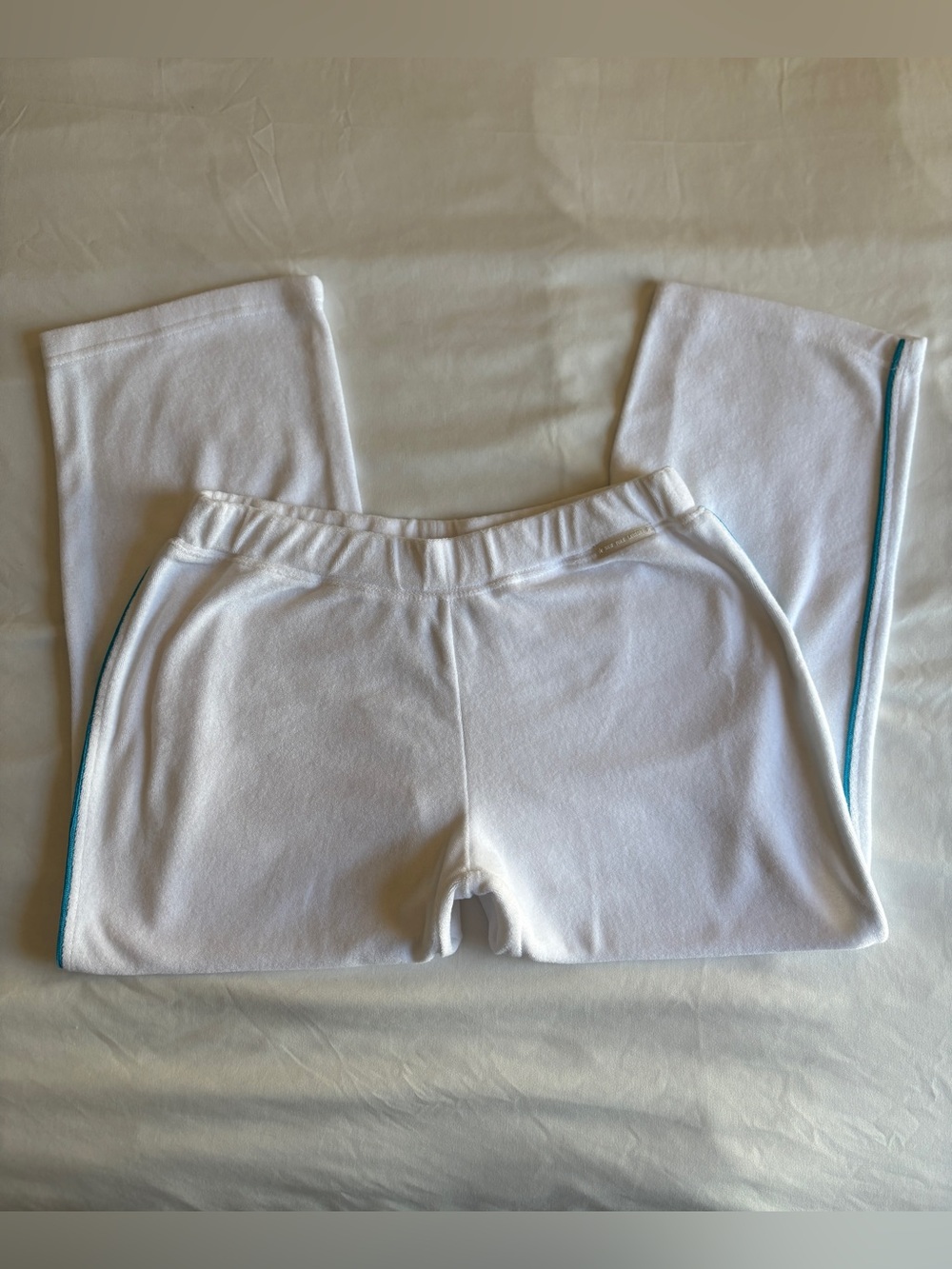 New York Laundry White Blue Stripe Terry Cloth Wide Leg Capri Pants Sporty Y2K